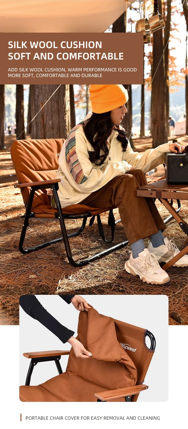 Camping Chair Portable Folding Kermit Chair Wool Cushion Travel Wood Chair Outdoor Picnic Relax Fishing Chair Sofa Cushion 4