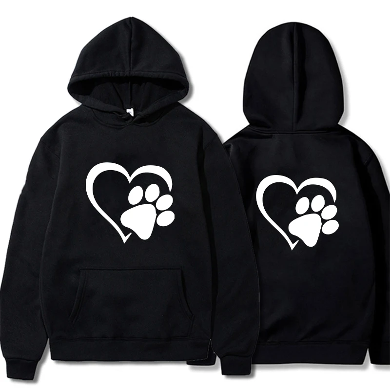 Cute Dog Paw and Heart Shape Print Hoodies Women Casual Long Sleeve Hoodies Autumn Winter Pullovers