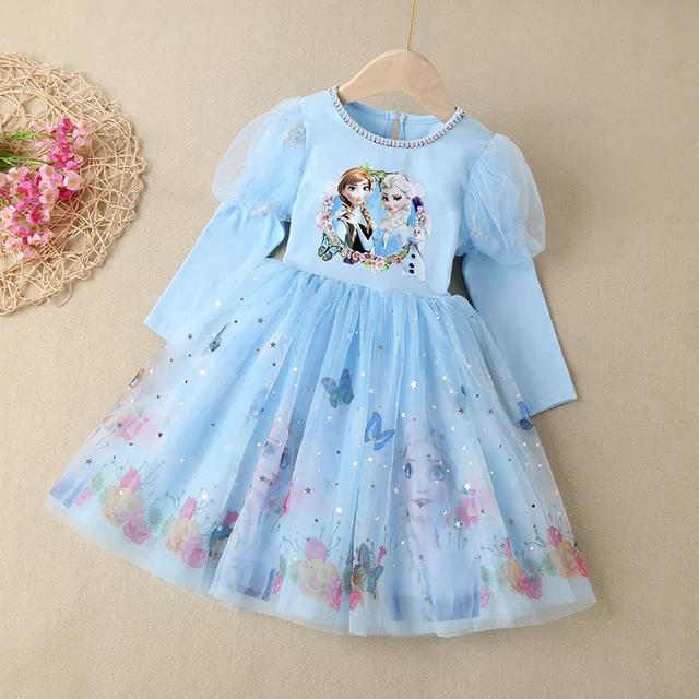 Autumn Kids Dresses for Girls Frozen 2 Elsa Lace Mesh Summer Girls Princess Dress Costume Party Birthday Outfits Vestidos