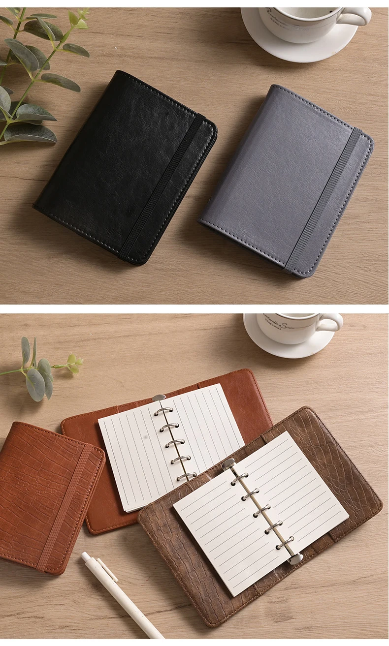 Mini-A8-Loseblatt-Notizbuch, weiches Leder, M5-Notizblock, tragbares Taschennotizbuch, mit 40 leeren Innenseiten – Detail 9