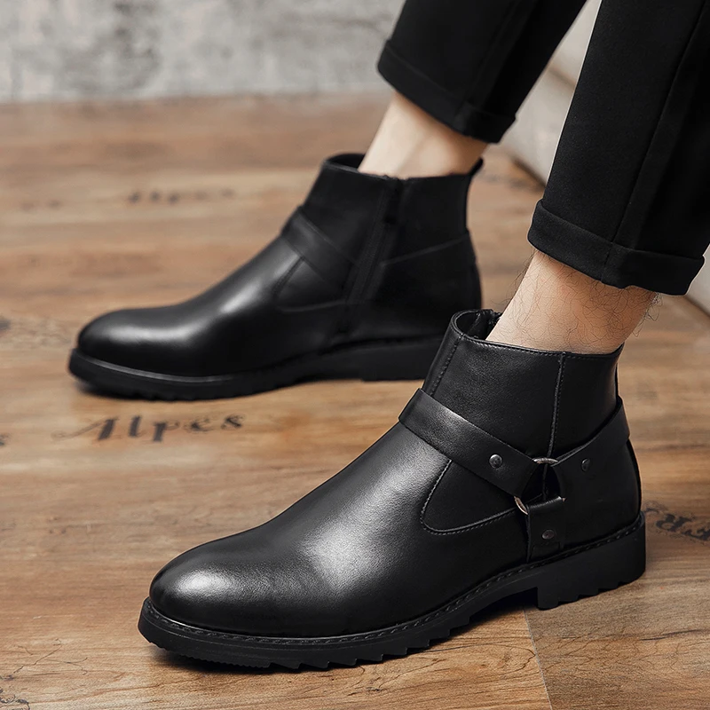 

Autumn Winter New Men's Genuine Leather Boots Office Conference Business Boots Men's High Quality Ankle Boots Big Size：38-47