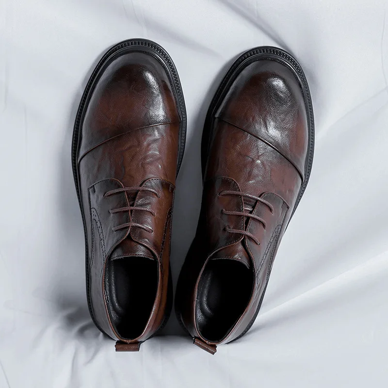 

Мужские деловые кожаные туфли, осенне-зимние рабочие строгие Мокасины, уличная Роскошная обувь на шнуровке с круглым носком, свадебные Британские оксфорды