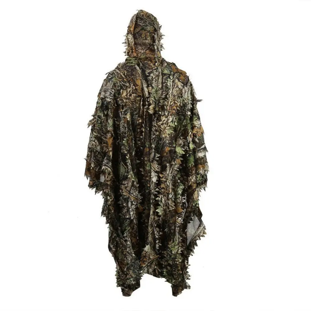 New Lifelike 3D Leaves Camouflage Poncho Cloak Stealth Suits Outdoor Woodland CS Game Clothing for Shooting Birdwatching Set