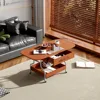 Modern Extended Coffee Table with Wheels, Folding Coffee Table with 1 Drawer and 2-Tier Storage, Metal Frame Coffee Table 2