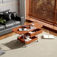 Modern Extended Coffee Table with Wheels, Folding Coffee Table with 1 Drawer and 2-Tier Storage, Metal Frame Coffee Table 2