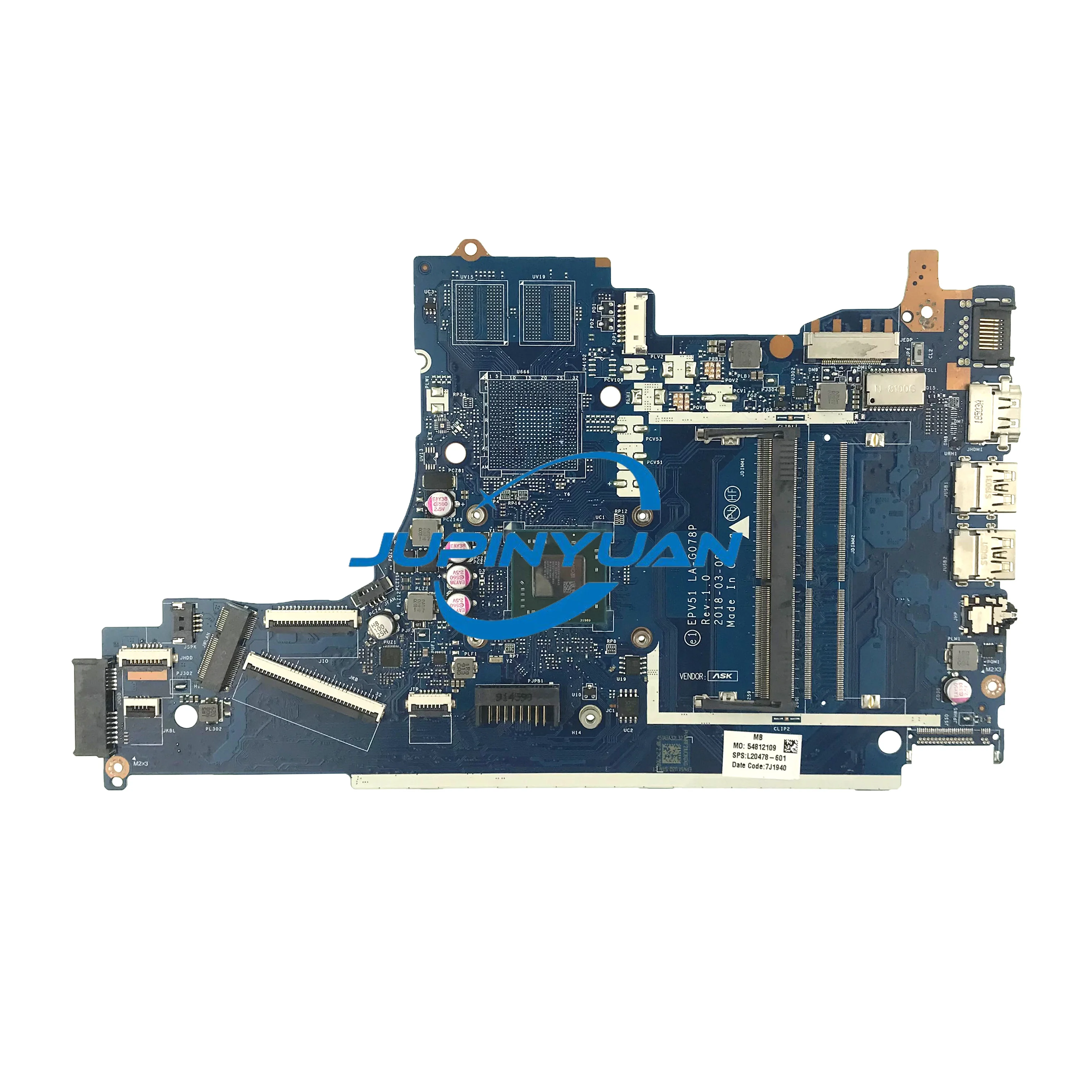 Laptop Motherboard para hp Pavilion L20478601 L20479-601 Mainboard para 15-db 15t-db 255 g7 Epv51 La-g078p L54792-601 Completo Testado