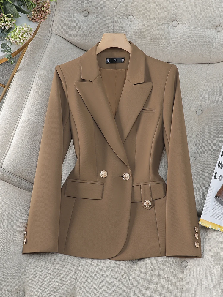 ZJYT Fashion Spring Notched Blazers Mujer Women Office Work Jacket Coat Plus Size Long Sleeve Blue Casual Daily Veste Femme