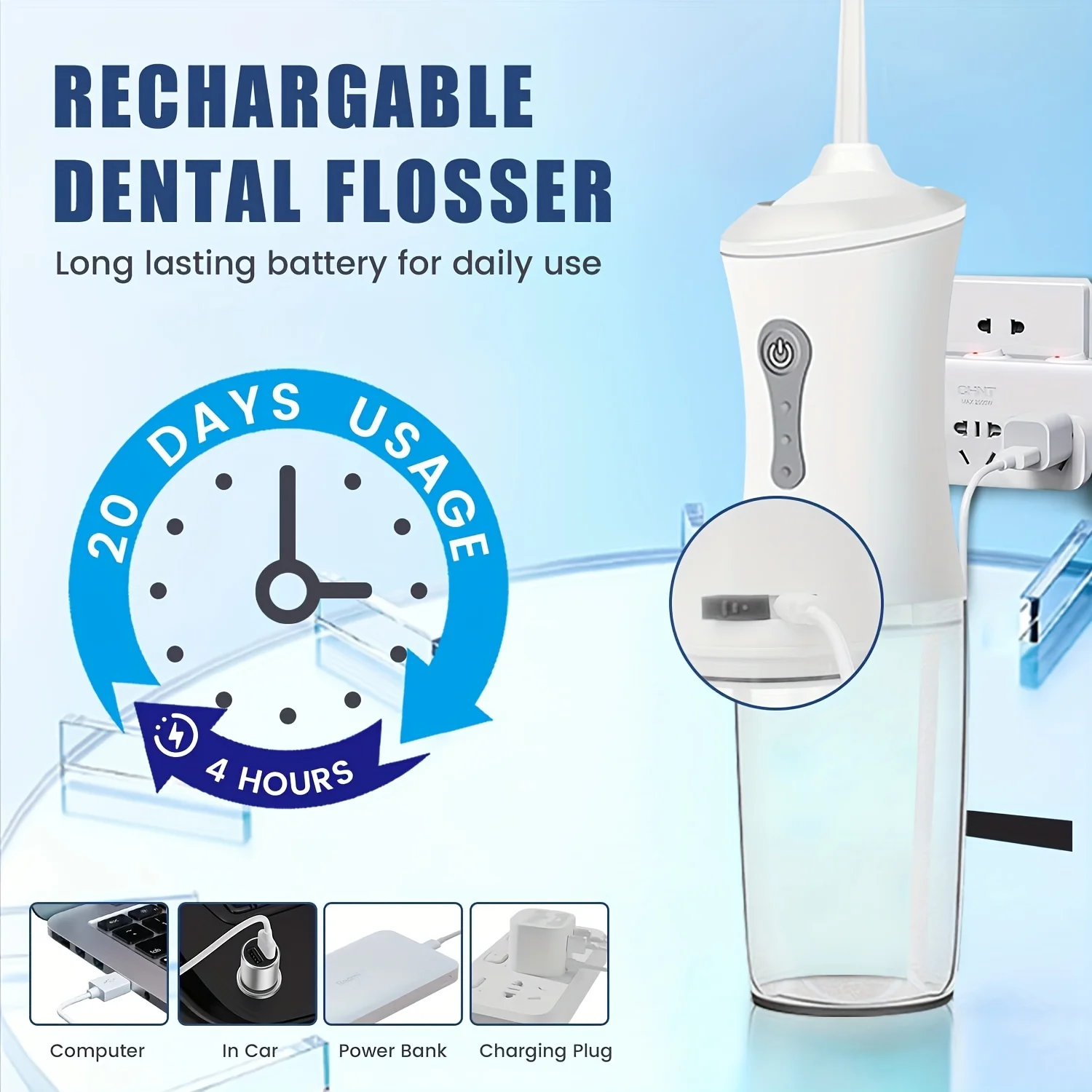 4 In 1 Water Flosser For Teeth, Cordless Water Flossers Irrigator With DIY Mode 4 Jet Tips, Tooth Flosser, Portable And Recharg