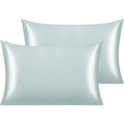 Luxury Satin Pillowcase Set for Hair and Skin Care - Ultra-Soft and Cooling Pillow Covers with Envelope Closure (Light Grey)