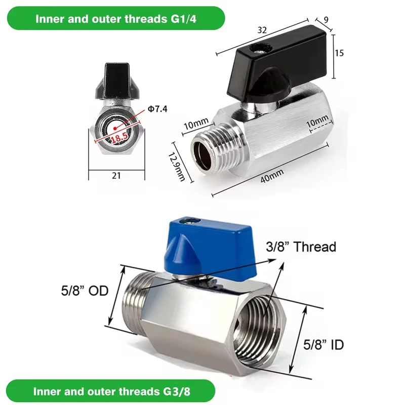Brass Mini Ball Valve 1/4 and 3/8 Female x Male Shut-Off Valve switch control for Water Pumps Tanks Outdoor Faucet Air 2