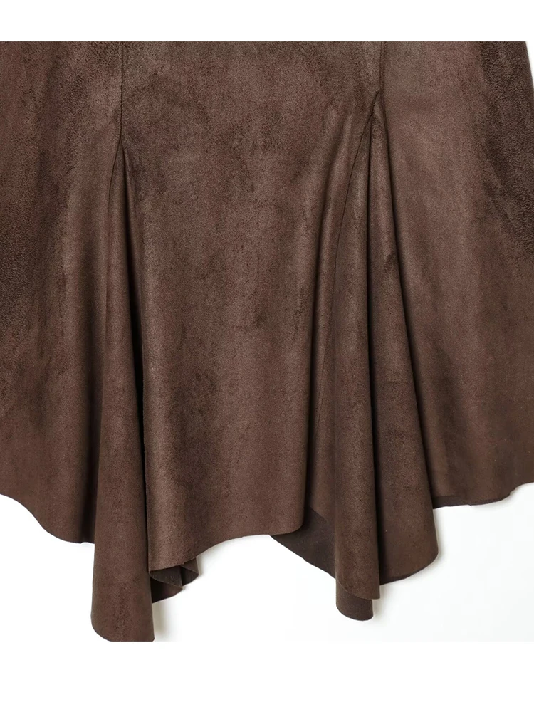High Waist Suede Skirt Women's Spring Autumn Long Skirt Casual Asymmetrical Hem Ruffles Midi Skirts For Women 2026 New ﻿