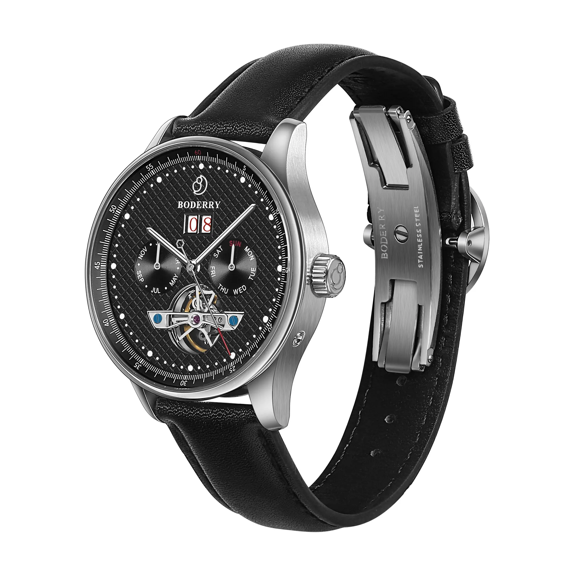 Luxury Watches Automatic Complication Watch Boderry Men\'s Day,Date,Month Display Swiss Luminous Mechanical Dress Wristwatch Men