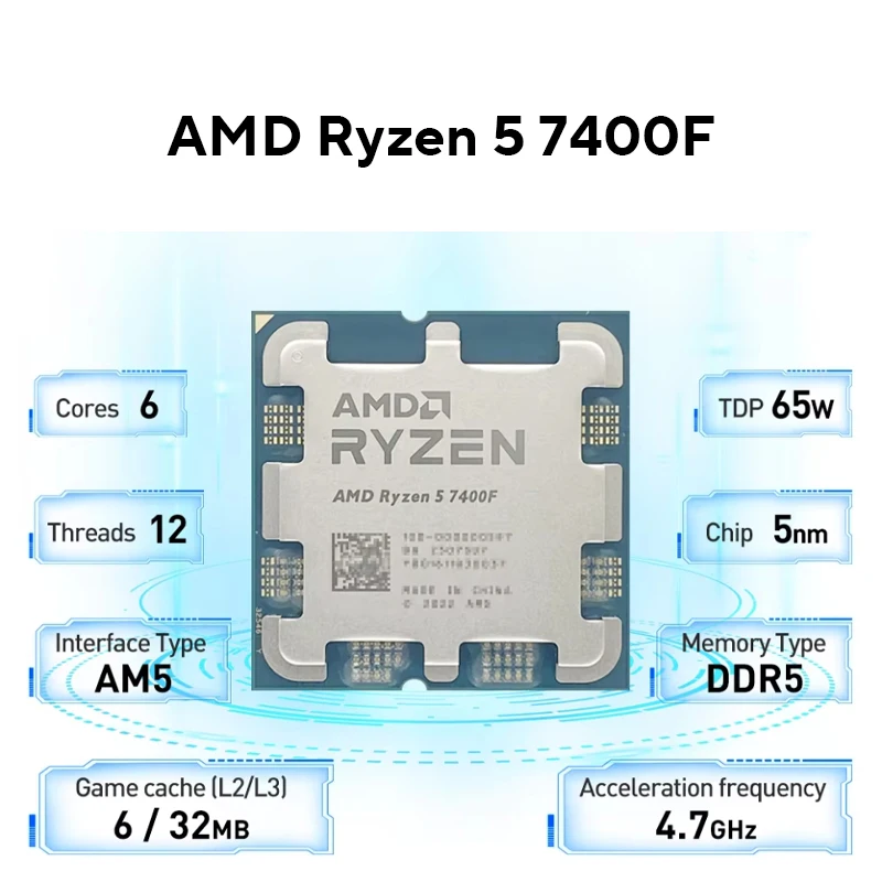 AMD Ryzen 5 7400F New R5 7400F 3.7GHz 5NM L3=32M 100