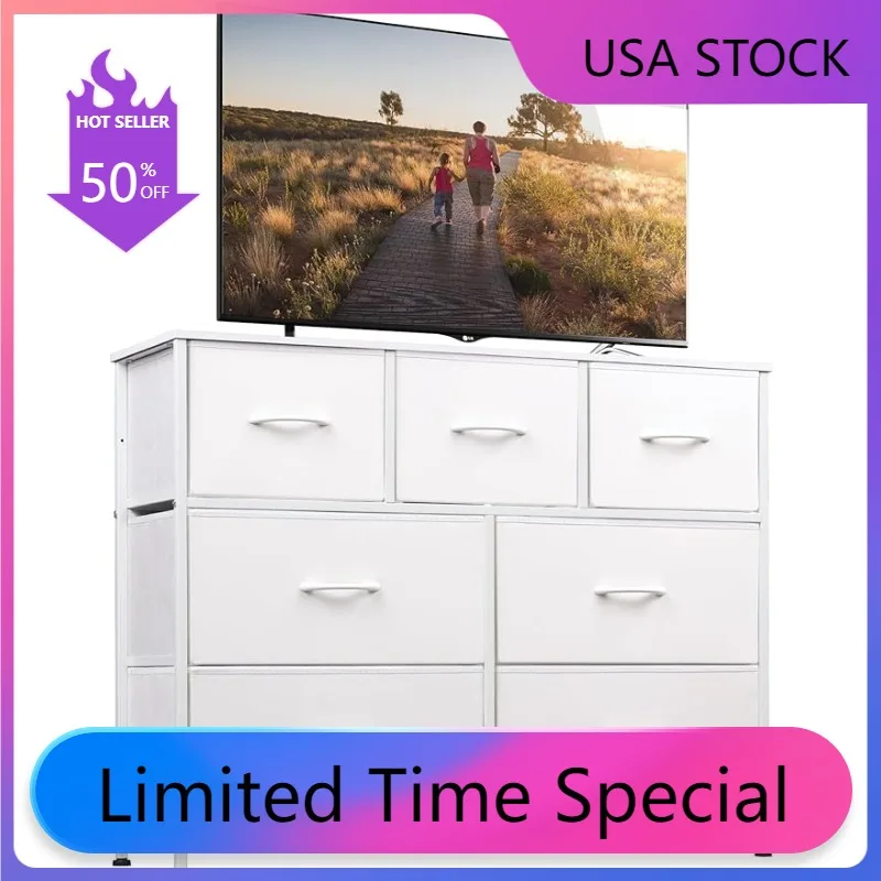 

Closets, Sturdy Steel Frame, Wood Top, Easy Pull Handle (White) Dresser with 7 Drawers, Dressers for Bedroom