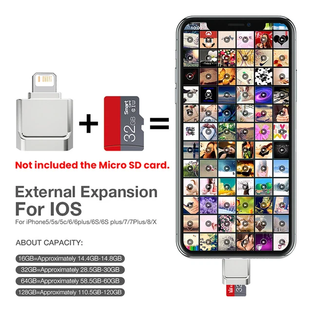 Adaptateur de lecteur de carte Micro SD TF pour iPhone, pour iOS 12 et plus,  lecteur de carte mémoire externe OTG pour iPhone 13 12 Pro Max