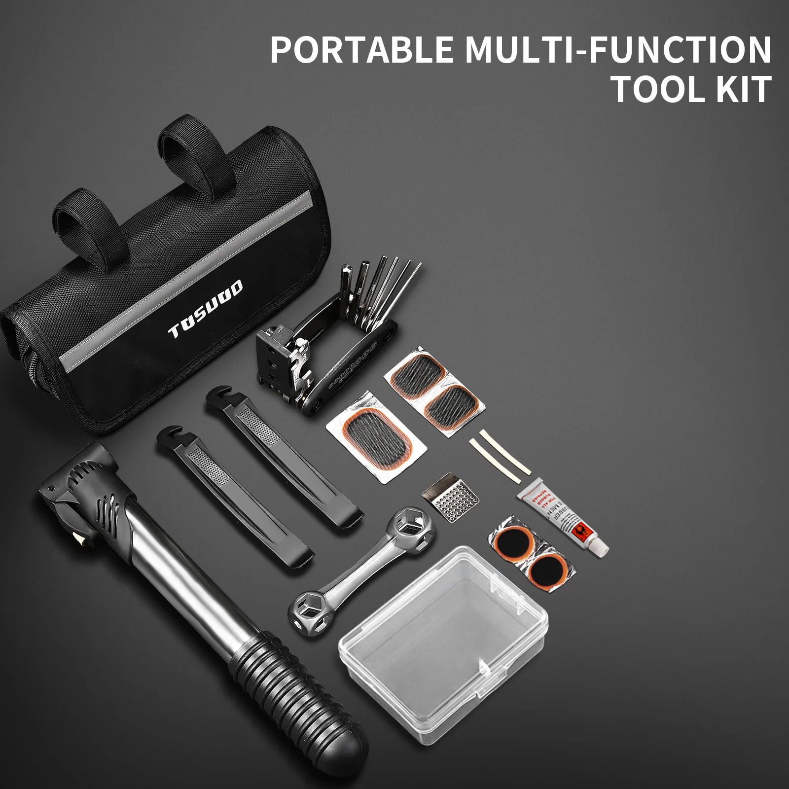 TOSUOD Fahrrad-Reparatur-Werkzeug-Set, multifunktionales Fahrradzubehör mit Pumpenschlüssel, tragbares Motorrad-Universal-Reparatur-Werkzeug-Set – Detail 10