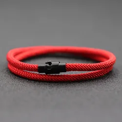 Eco - Chic Double Layer Rope Bracelet: Unisex Handcrafted Friendship Accessory - 20.5cm (Red)
