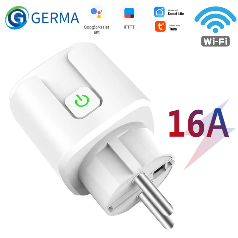 

GERMA Tuya WiFi ЕС умная вилка 16A 220 В адаптер беспроводной пульт дистанционного управления голосовым управлением монитор питания таймер розетка д...