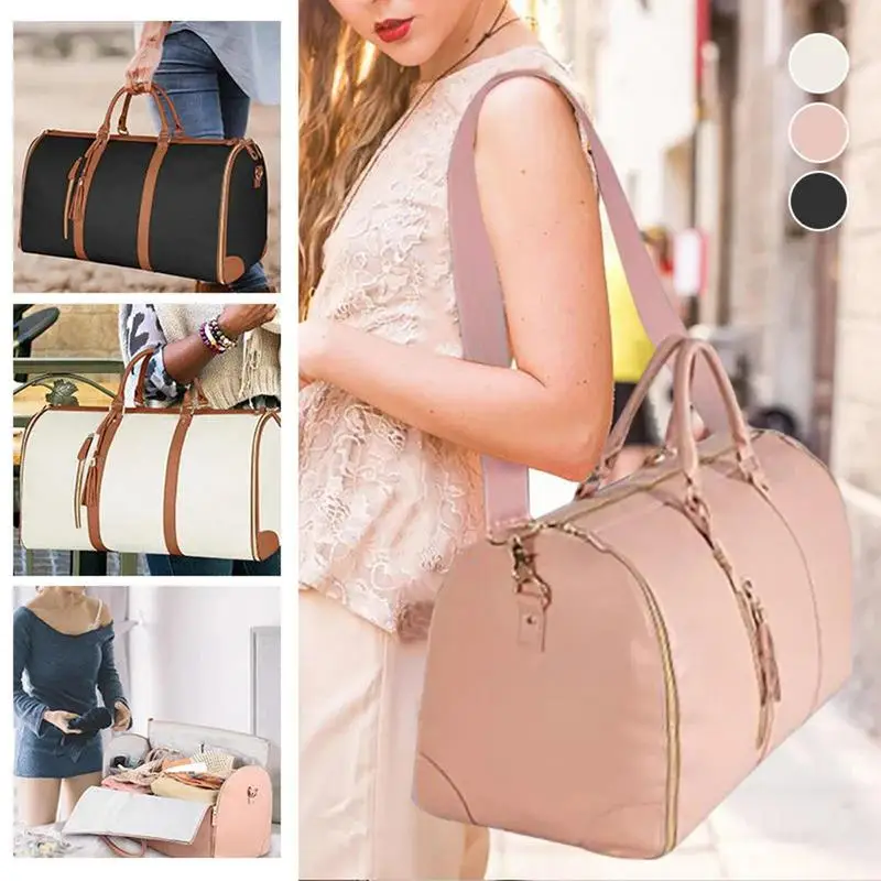 

2 in 1 Foldable PU Leather Garment Duffle Bag with Toiletry Pocket, Shoulder Strap and Shoes Compartment for Travel