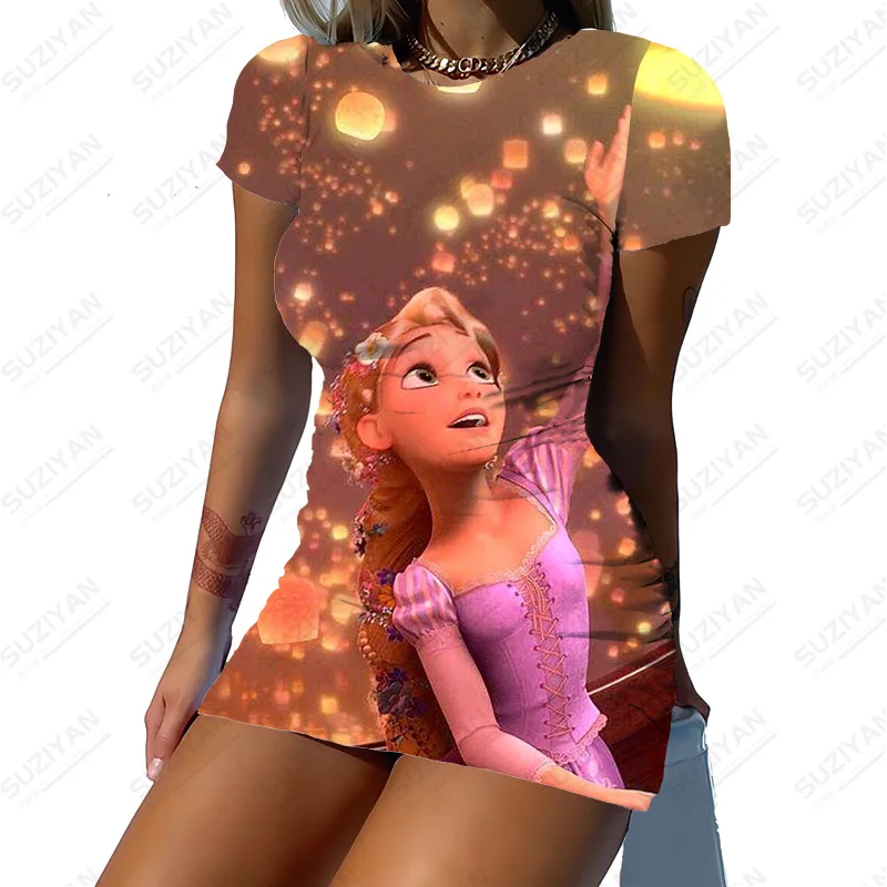 

Disney Motif Print Summer Short Sleeve Short Sexy Dress Summer 2022 Hip Hop Long Tops Female Casual Shirt Elegant Dresses