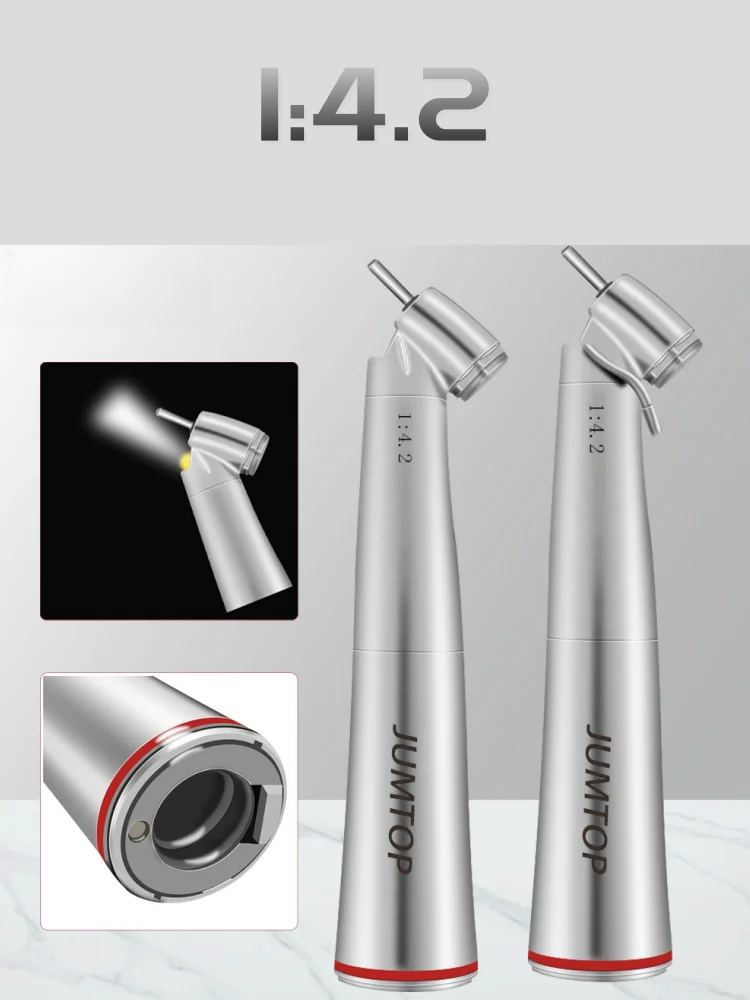 JUMTOP Dental Handpiece 45° LED 1:4.2 Increasing Red Ring Contra Angle Inner/External Water Spray for Electric Micromotor