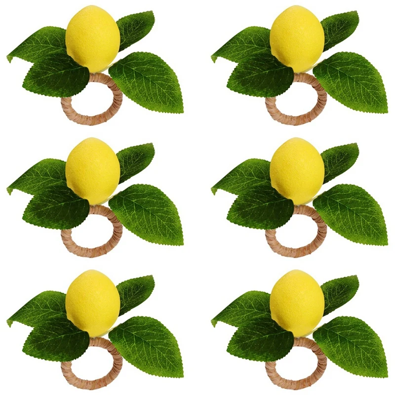 

Lemon Napkin Rings Set Of 6, Faux Lemon Summer Farmhouse Napkin Ring Holder For Dining Table Decor Banquet Wedding