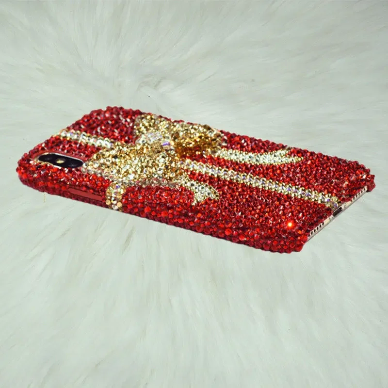 Luxury 3D Gold Bow Red Rhinestone Handmade Phone Case for Samsung Galaxy S21 S22 Plus S23 Ultra A04S A14 A34 A54 A13 S24