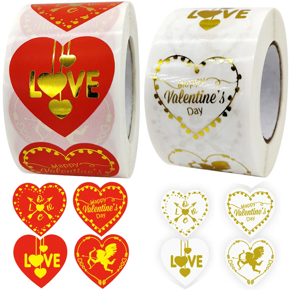 

Cupid Red Heart Love PVC Waterproof Gold Color Foil Self-adhesive Sticker Gift Box Decoration Valentine's Day Wedding Packages