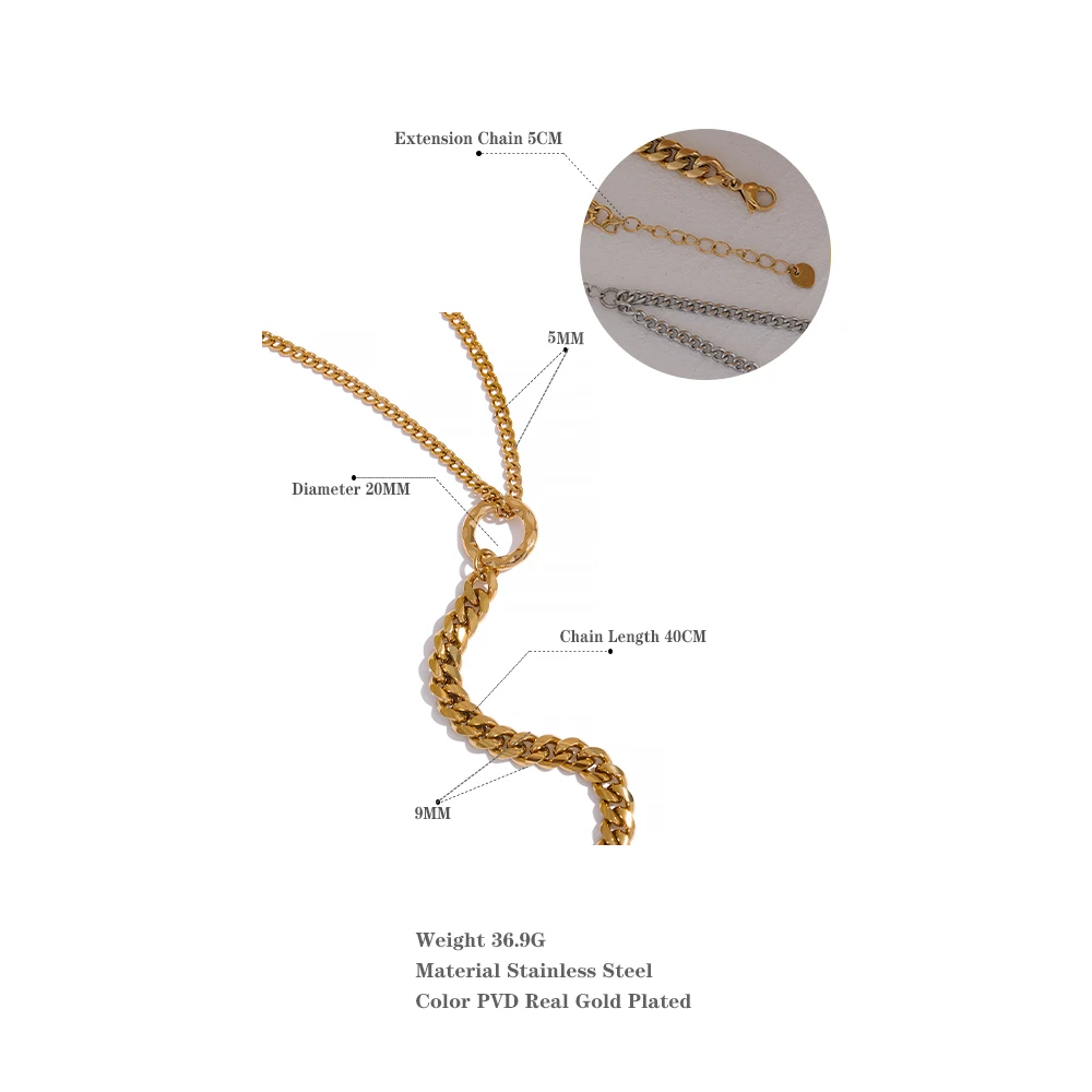 Gold Color Chain Statement Necklace for Women Stainless Steel Metal Charm - Image 6