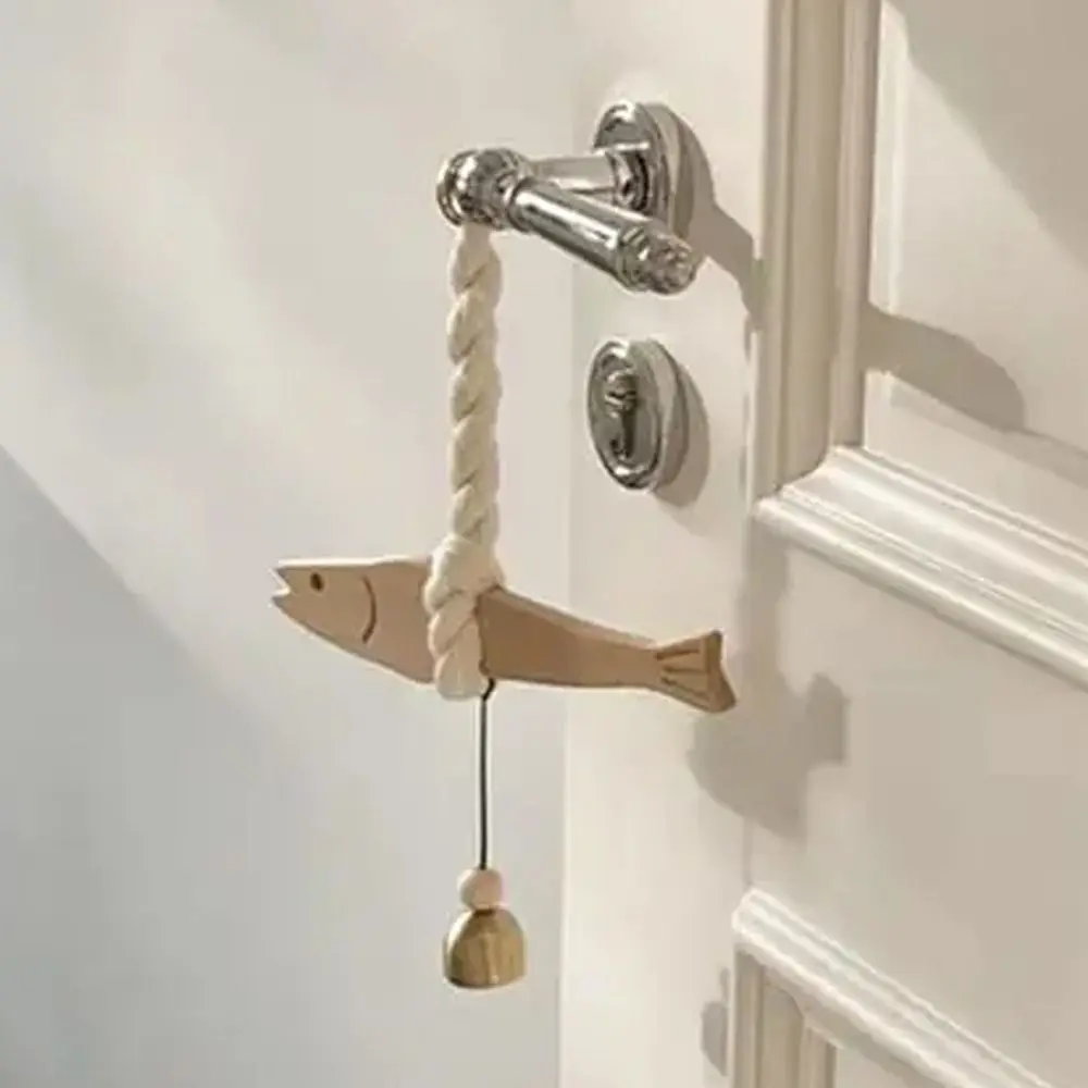 Creative Wooden Fish Car Ornament with Bell Ultra-thin Pollack Door Pendant Hangable Fish Wall Art Home Decor 2