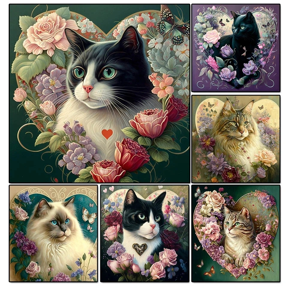 Fiori Di Rosa Gatto Pittura Diamante Nuovo 2023 5D Fai Da Te Diamante Ricamo Mosaico Immagine Cuadros Punto Croce Decorazione Della Casa S626