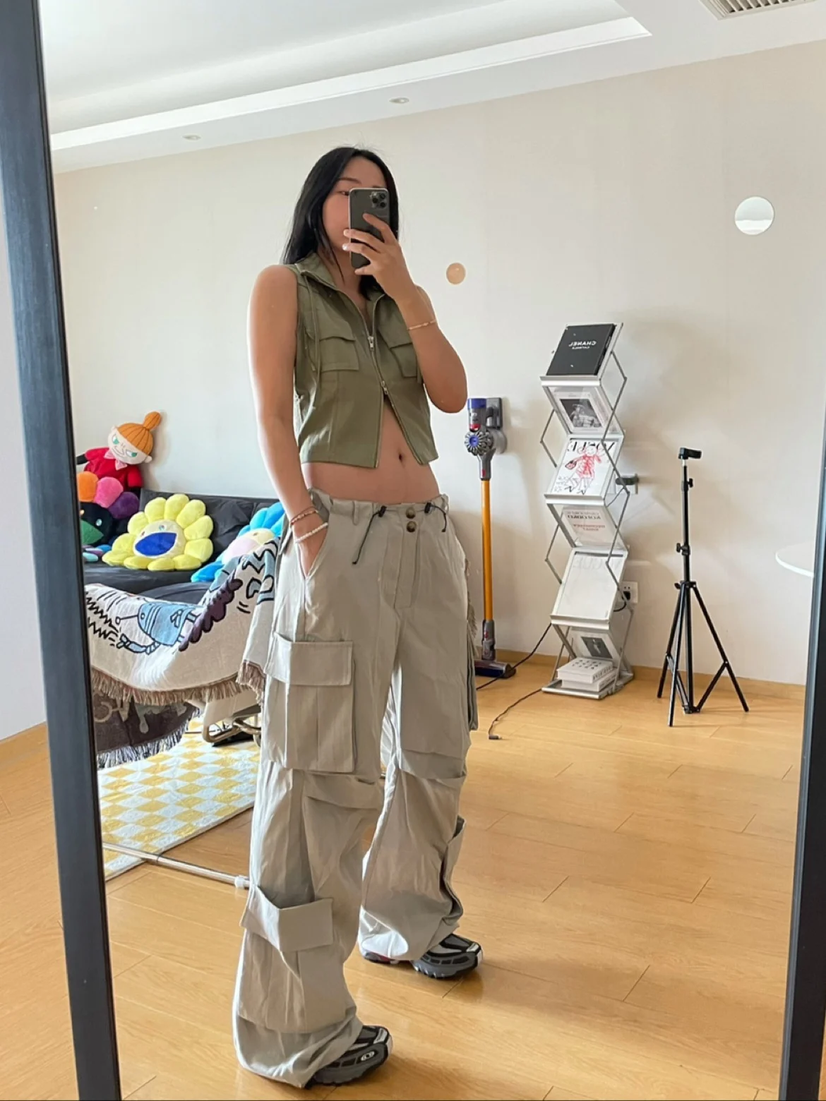 

Momoluna Women FALL High Waist Cargo Pocket Drawstring Pants Straigth Trousers