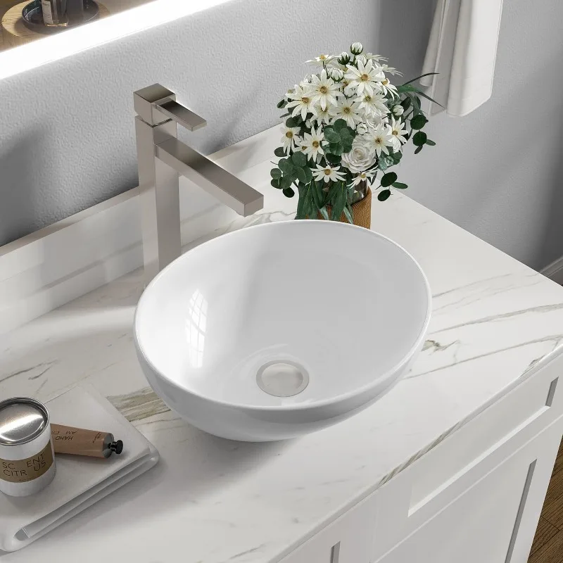 16" x 13" x 5.5" White Oval Ceramic Countertop Bathroom Vanity Vessel Sink BVS1613A-OL 3
