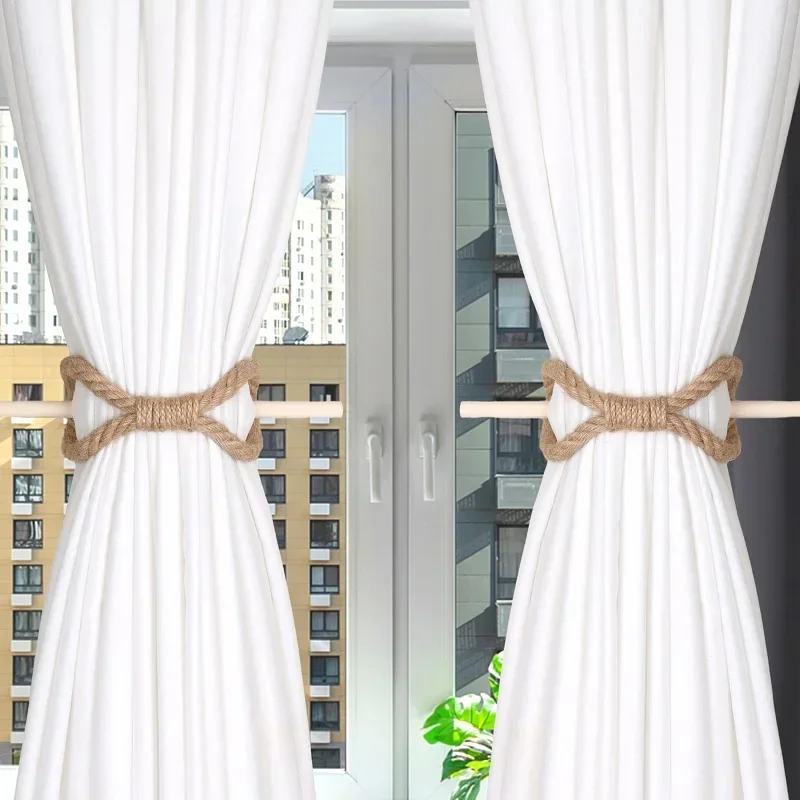 Curtain Accessories Solid Wood Stick Cotton Hemp Rope Curtain Buckle