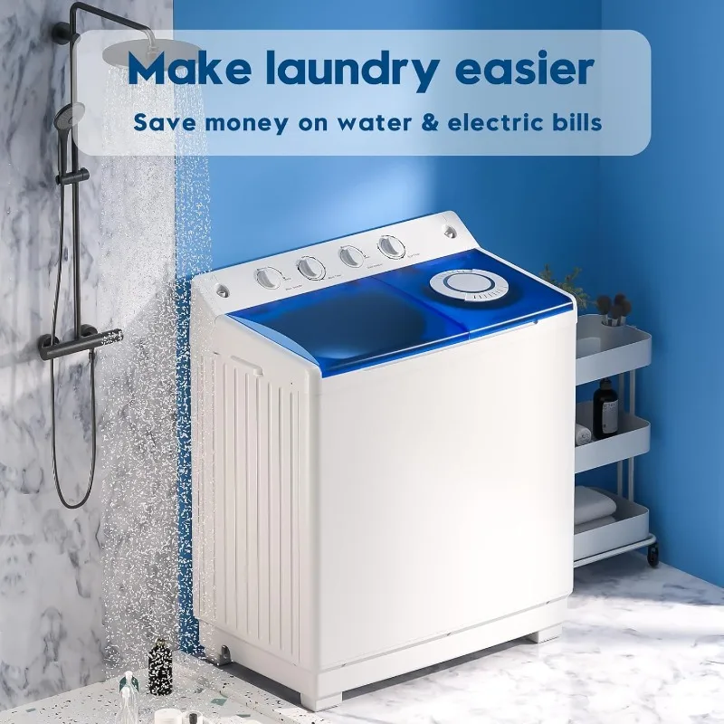 Portable Washing Machine, 40lbs Twin Tub Washer Mini Compact Laundry Machine with Drain Pump, Semi-automatic 24lbs Washer 16lbs 6