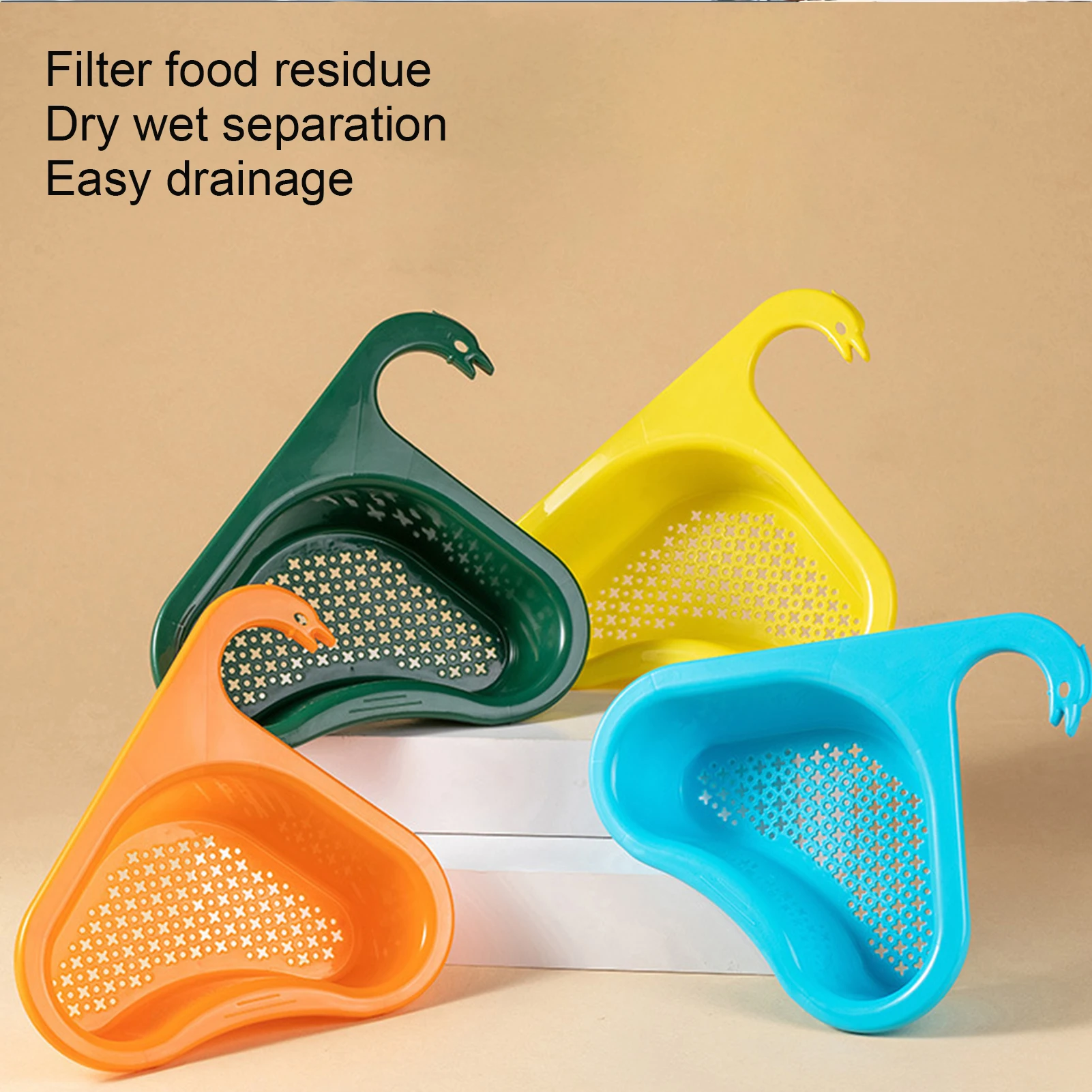 

Kitchen Sink Drain Strainer Basket Leftover Garbage Filter Swan Shape Hanging Vegetable Washing Drainer Triangular Storage Rack