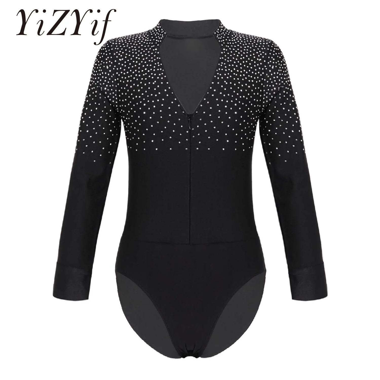 

Kids Boys Latin Dancewear Long Sleeve Stand Collar Latin Dance Leotard Bodysuit Invisible Zipper Competition Performance Costume
