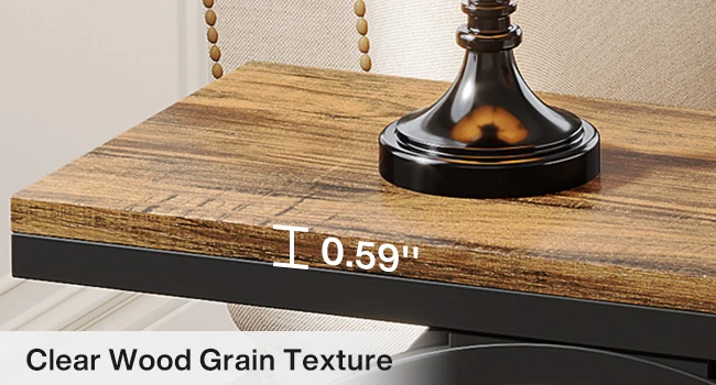 Wood Small Sofa Side Table with Geometric Metal Frame