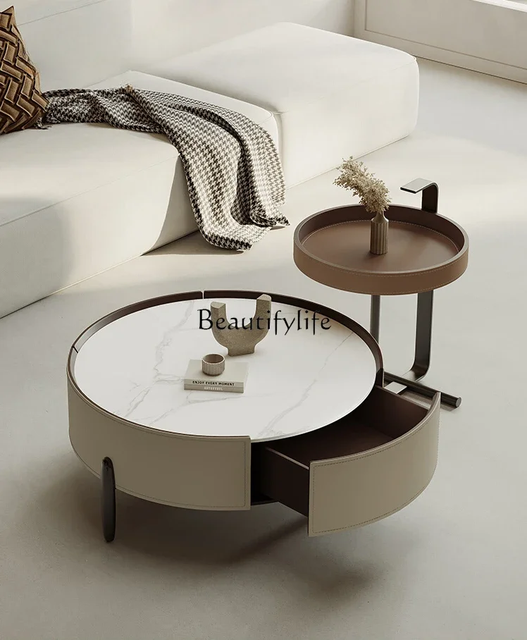 

Italian Minimalist Stone Plate Coffee Table Living Room Home Marble Coffee Table