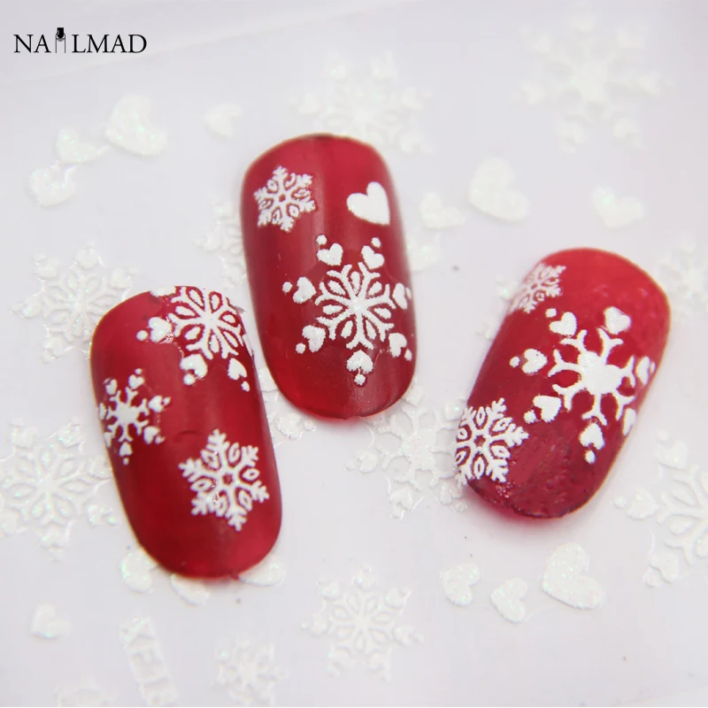 1 Sheet White Snowflake Nail Stickers Christmas Snow Nail Stickers 3D Adhesive Sticker