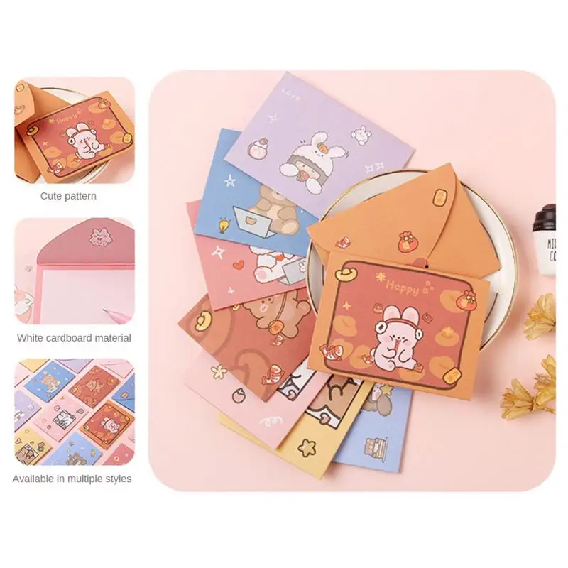 Cute Cartoon Birthday Card Blessing Thank Envelope Letter Paper Postcard Decor Gift Tanabata Birthday Girly Style Bear Rabbit