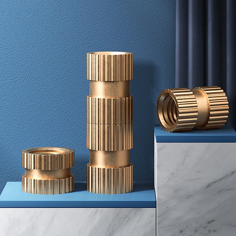 M4 M5 M6 M8 Brass Knurl Thread Nut Pure Copper Injection Molding Embedded Insert Nut Double Pass Length 4-16mm