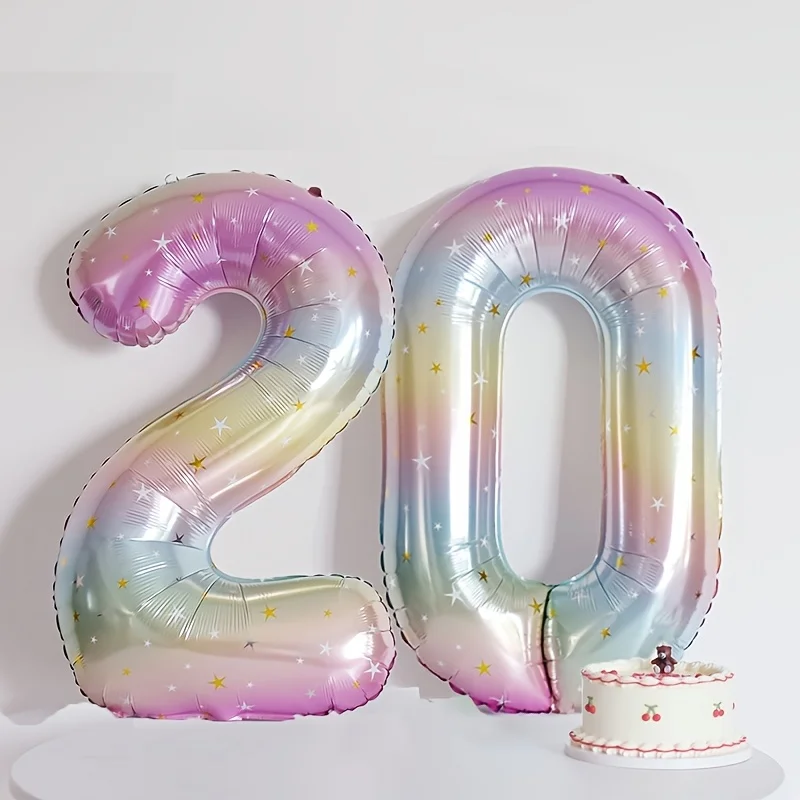 Pastel Rainbow Number Balloon - 40inch Star Sky Gradient Birthday Decoration