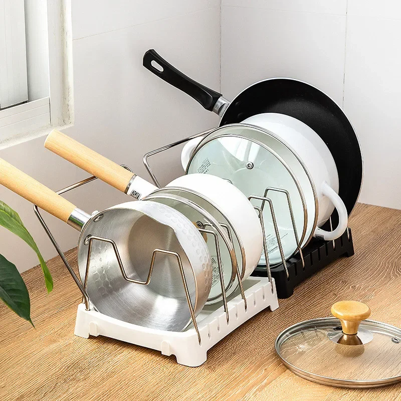 6 grids Kitchen Cabinet Organizers for Pots and Pans Expandable Stainless Steel Storage Rack Cutting Board Drying Cookware Shelf