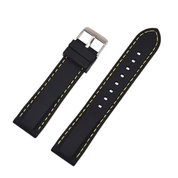 Durable Waterproof Silicone Sport Watch Band Strap - Universal Fit - 22mm (Black yellow line)