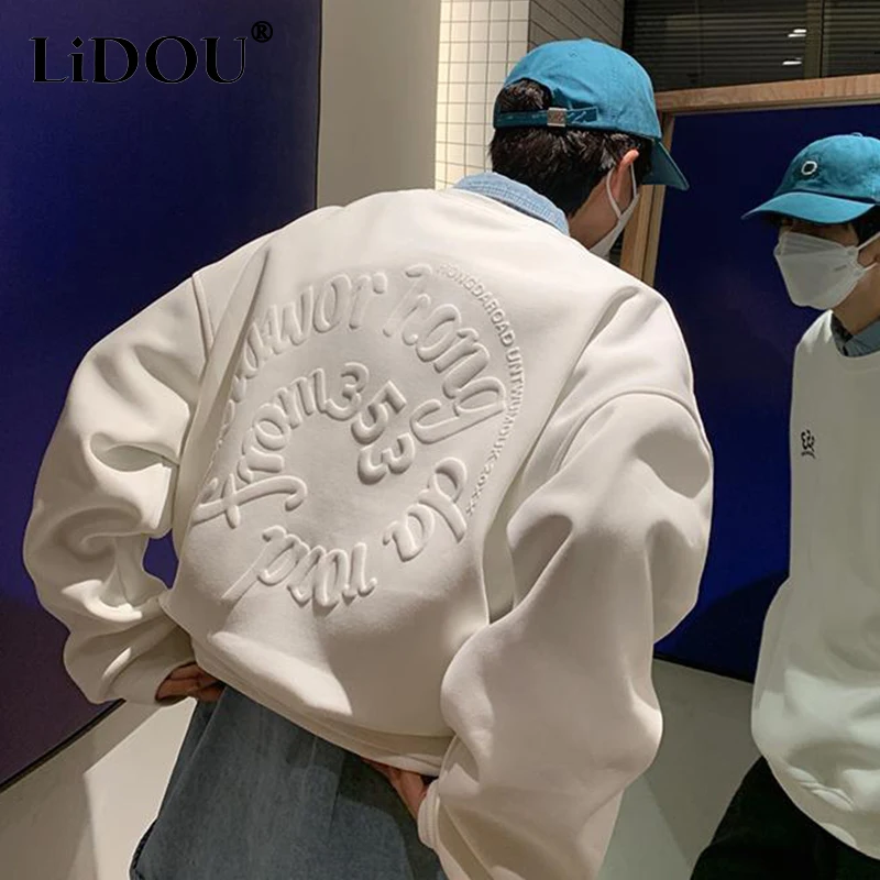 

Autumn Winter Korean Loose Casual Print Sweatshirts Men Oversized Solid Color Hoodies Harajuku Pullovers Fashion Male Tops 5XL