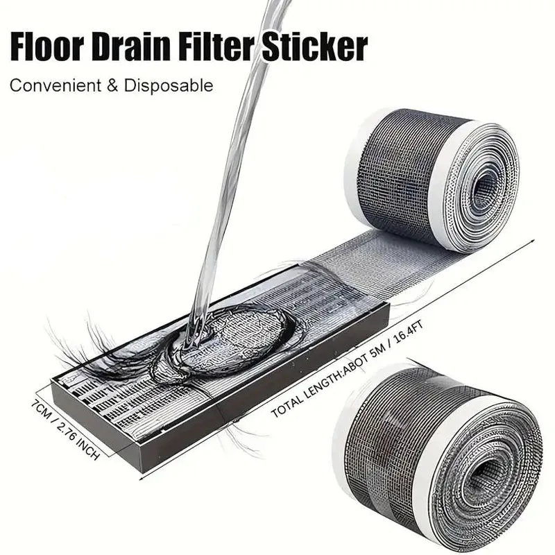 1-3Rolls Cutable Shower Drain Hair Catcher Self-Adhesive Floor Drain Stickers Disposable Mesh Sink Strainer Filter for Bathroom 2