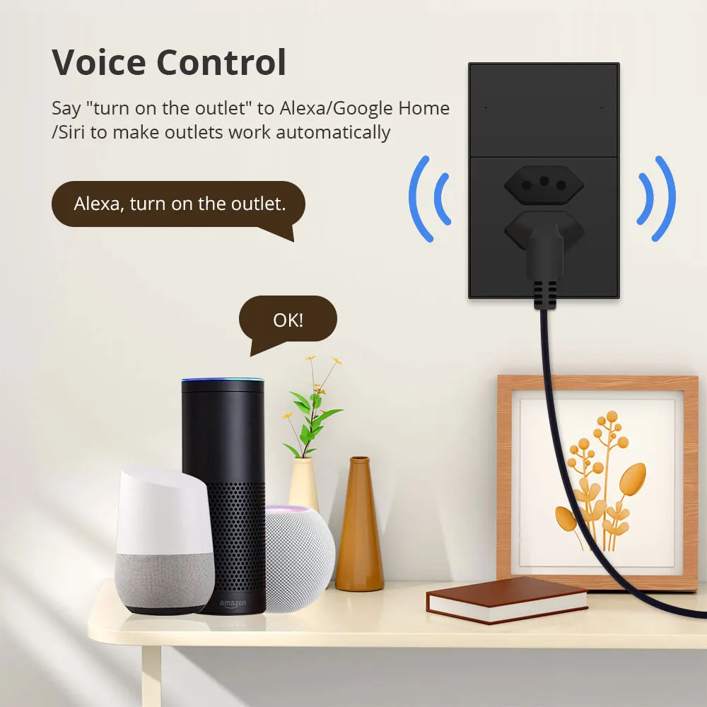 Zemismart Zigbee 브라질 소켓 2 개, 투야 2 극 콘센트 소켓, 블랙 지지대 알렉사 구글 홈 음성 제어, 10A, 20A