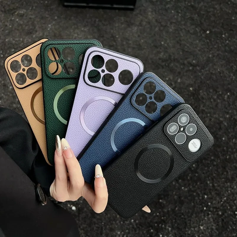 Luxury PU Leather Magnetic Wireless Charging Protective Back Cover Case