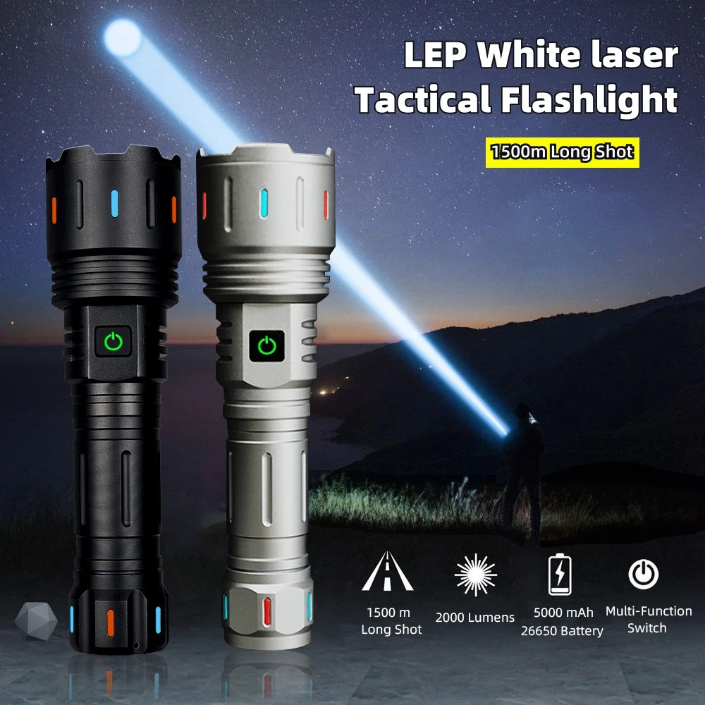 HOT 2026 고출력 초강력 LEP 전술 플래시라이트 - 30W 2000루멘 1500m 장거리 줌 기능 5가지 모드 IPX6 방수